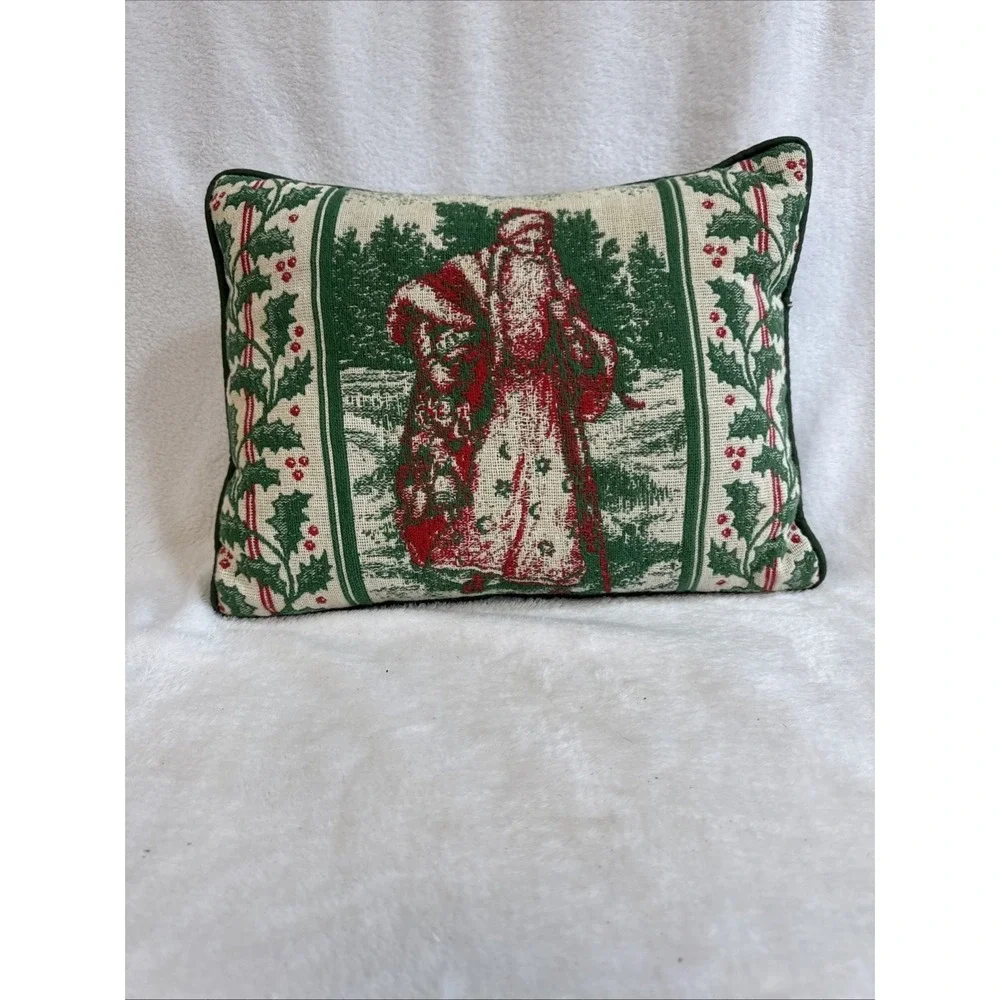 Vintage Christmas Father Christmas Santa Claus Tapestry Throw Pillow Green Red